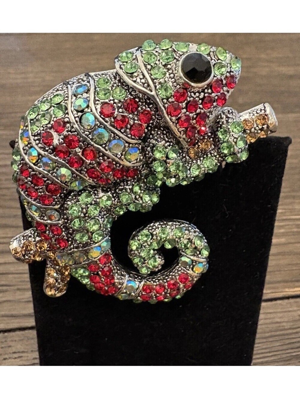 Beautiful Large Chameleon Vintage Inspired AB Rhinestone Brooch 2.5”
